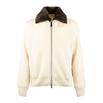 Paul & Shark Knitted Zipper Cardigan With Shearling Effect Collar