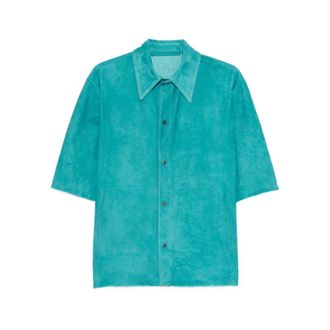 Salvatore Santoro Western Suede Shirt - Heren - Korte mouwen Overhemden - Blauw - L - Su&egrave;de - Overhemden