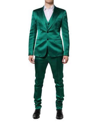 Dolce & Gabbana Mens Green Silk 3 Piece Single Breasted Suit