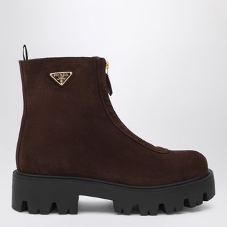 Prada Tronchetti color moro in pelle scamosciata con zip