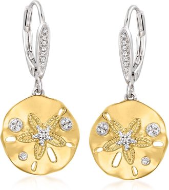Ross-Simons Diamond Sand Dollar Earrings in Sterling Silver and 18kt Gold Over Sterling