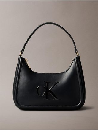 Calvin Klein Womens Embossed Monogram Shoulder Bag - Black