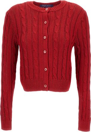 Ralph Lauren Collection Red Silk Crew Neck Cardigan