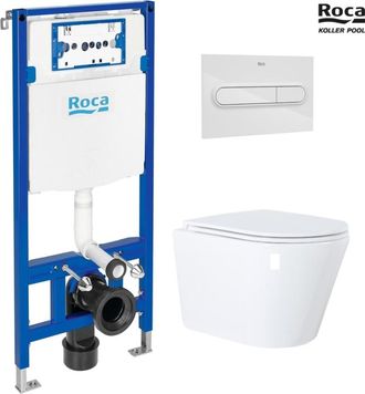 Roca Bastidor Empotrado Roca Duplo One Pack Cisterna Y Pulsador Pl1 Blanco Brillo Con Inodoro Suspendido Vortex Orion Blanco 51,5 Cm De Koller Pool