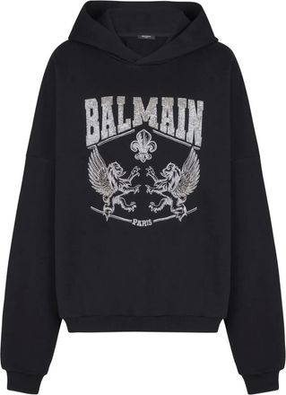 Balmain Hoodie verfraaid met kristallen - Zwart