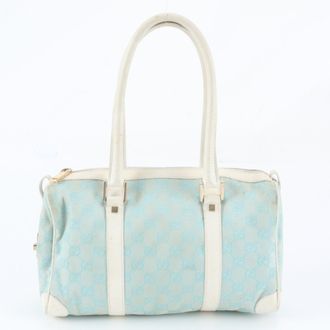 Gucci Green Leather Canvas Boston Bag Handbag Tote Bag (Pre-Owned)