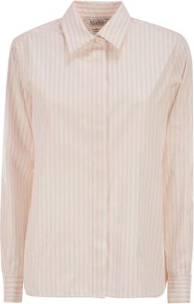 Max Mara Accenni Gestreept Katoenen Shirt - Dames - Overhemden - Roze - M - Katoen - Overhemden