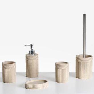 Beliani Beliani - Conjunto De 5 Accesorios De Ba&ntilde;o Jabonera Dispensador De Jab&oacute;n Escobilla De Inodoro Vaso Soporte Para Cepillos De Dientes Beige Claro Chanca