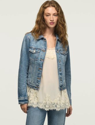 Lucky Brand Womens Denim Shrunken Trucker Jacket