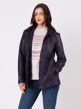 Lakeland Leather Womens Patterdale Hooded Coat in Plum - Purple - Size 16 UK