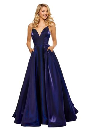 Sherri Hill Spaghetti Strap Gown In Navy