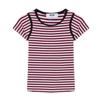 Msgm T-Shirts, female, Multicolor, Size: XS Camiseta con ribete de rayas
