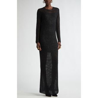 St. John Sequin Mesh Knit Long Sleeve Gown in Black at Nordstrom, Size X-Small