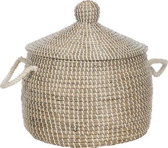 Beliani Beliani - Conjunto De 2 Cestas De Hierba Marina Tejidas A Mano Con Asas Y Tapa Color Natural Tejido Decoraci&oacute;n Accesorio Mytho