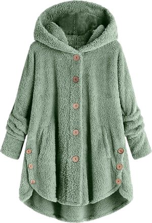 Generic Bed Jackets For Women Plus Size Fuzzy Fleece Coat Cozy Button Jacket 2025 Trendy Formal Cardigans Women (2-Light Green, XXL)