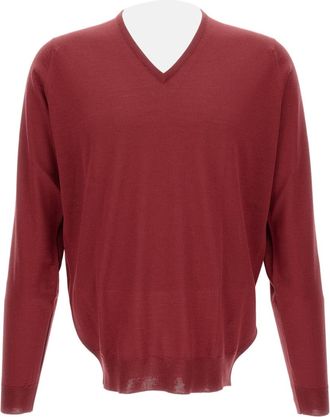 John Smedley V-Neck Long Sleeve Sweater In Extra-Fine Merino Wool
