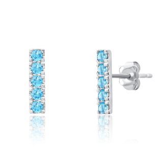 MAX + STONE 14k White Gold Small 2mm Gemstone Bar Stud Earrings with Push Backs