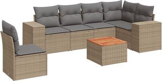 vidaXL Vidaxl - Set Sof&aacute;s De Jard&iacute;n 7 Piezas Y Cojines Rat&aacute;n Sint&eacute;tico Beige