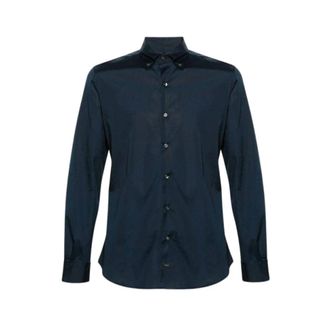 Fay Casual Shirts, male, Blue, Size: 2XL Button Down Stretch Shirt