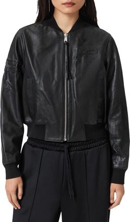 AllSaints x Williams F1 Racing Orten Leather Bomber Jacket in Black at Nordstrom, Size 12 Us