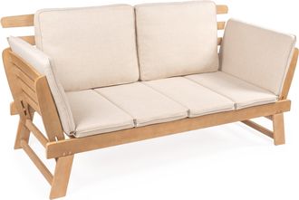 Jonathan Y Designs Hartley 2-Seat Modern Scandinavian Folding Wood Outdoor Day Bed Sofa, Beige/Light Teak