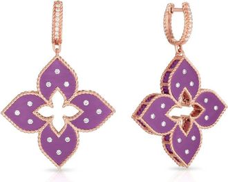 Roberto Coin 18k Rose Gold Venetian Princess Medium Diamond & Purple Titanium Flower Earrings
