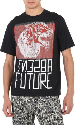 Roberto Cavalli Mens Regular Fit Black Cotton Graphic T-Shirt, Size X-Large