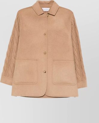 Max Mara stylish coat with cable knit sleeves