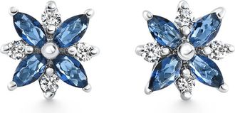 Pompeii3 60Ct Petal Marquise Blue Sapphire Diamond Studs Earrings White Gold Lab Grown