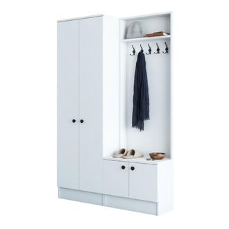 Dmora Mueble De Entrada Grue, 5 Estantes, Perchero, 4 Puertas, 120x37x183h Cm Blanco