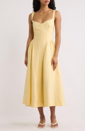 Reformation Birdie Fit & Flare Linen Midi Dress in Ray Of Light at Nordstrom, Size 12