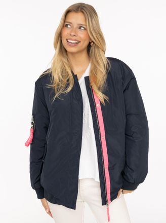 Zwillingsherz Bomberjacke ZWILLINGSHERZ Happy, Damen, Gr. XXL, marine, Web, Obermaterial: 100% Polyester, unifarben, Po-bedeckend, ohne Ausschnitt, Rippb&uuml;ndchen, Ja
