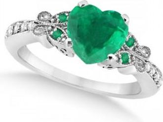 Allurez Butterfly Genuine Emerald & Diamond Heart Engagement 14K W Gold 2.46ct