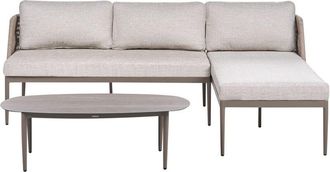 Beliani 3 Seater Lounge Set Beige Left Hand Fabric Aluminium Frame Corner Sofa and Coffee Table Stylish Garden Furniture Patio LEFFE