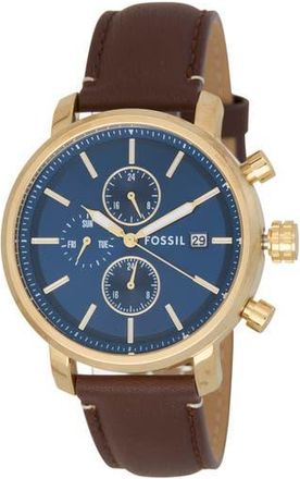Fossil Rhett Leather Strap Watch, 43mm in Gold at Nordstrom Rack
