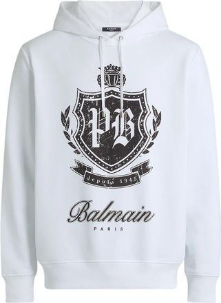 Balmain Bedrukte College Hoodie - Heren - Hoodies - Wit - 2XL - Katoen - Hoodies & sweatvesten