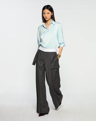 Serena Bute Cashmere Blend Inside Out Trouser - Dark Grey Pinstripe