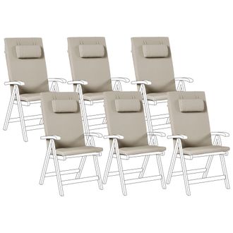 Beliani Conjunto De 6 Cojines Para Silla De Jard&iacute;n Asiento Y Respaldo Acolchado Con Reposacabezas Gris Pardo Java/amantea Premium