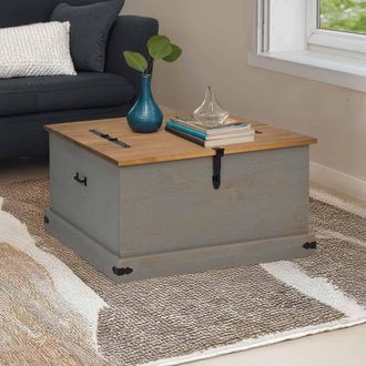 Berkfield Home Storage Chest HALDEN Grey 91x91x47 cm Solid Wood Pine | Size: 91 x 91 x 47 cm