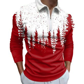 Generic Christmas Shirts for Men, Christmas Polo Shirts for Men Slim Fit 1/4 Zipper Long Sleeve Polo Shirts Mens Xmas Print Golf Shirts Xmas Reindeer Santa Pr