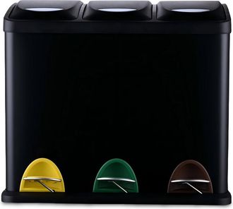 Relaxdays Cestino Relaxdays, 3 scomparti, 24L, pedale, separatore rifiuti cucina, HLP: 39,5 x 46 x 26,5 cm, metallo, nero