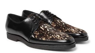 Burberry Leopard Calfskin Tie Ups Loafers Size 44