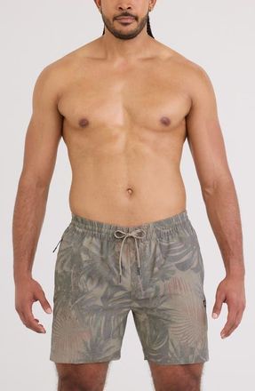 Saxx Sea to Shore 2N1 6-Inch Volley Swim Trunks in Palm Canopy-Khaki at Nordstrom, Size X-Large