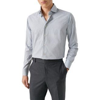 Eton Contemporary Fit M&eacute;lange Check Dress Shirt in Medium Blue at Nordstrom, Size 17.5