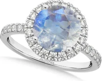 Allurez Halo Moonstone & Diamond Engagement Ring 14K in 2.90Ct/white Gold at Nordstrom, Size 5.5
