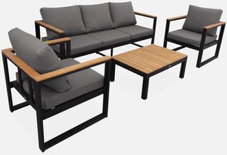 Sweeek Conjunto De Muebles De Jard&iacute;n En Madera Y Aluminio, 5 Plazas