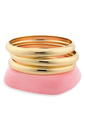 BP. Set of 3 Metal & Resin Bangle Bracelets in Pink- Gold at Nordstrom