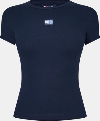 Tommy Jeans Dames-T-shirt met badge, geribd, normale pasvorm (Nachtelijke Marine)