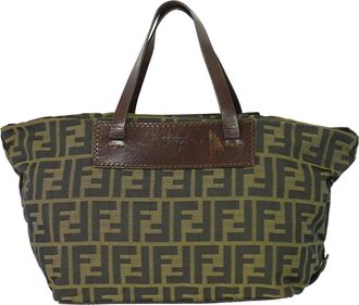 Fendi Vintage Zucca Handbag Zucca Brown Canvas Bag (Pre-Owned)