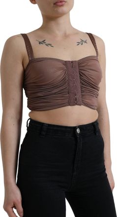Dolce & Gabbana Womens Brown Viscose Bustier Sleeveless Cropped Top